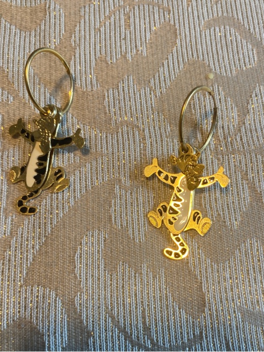 Gold Tone Tigger Charm Hoop Earrings